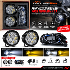 💡 FEUX AUXILIAIRES LED MOTO MOKY PRO WR131 – BLANC / JAUNE + FLASH