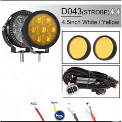 💡 FEUX ANTIBROUILLARD LED D043 4.5" – BLANC / JAUNE – STROBE