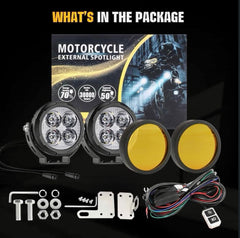 Phares Additionnels LED Moto avec Lentilles Jaunes – Faisceau Complet
