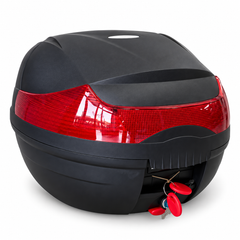 TOP CASE MOTO 32L – PLASTIQUE NOIR AVEC CATADIOPTRE ROUGE